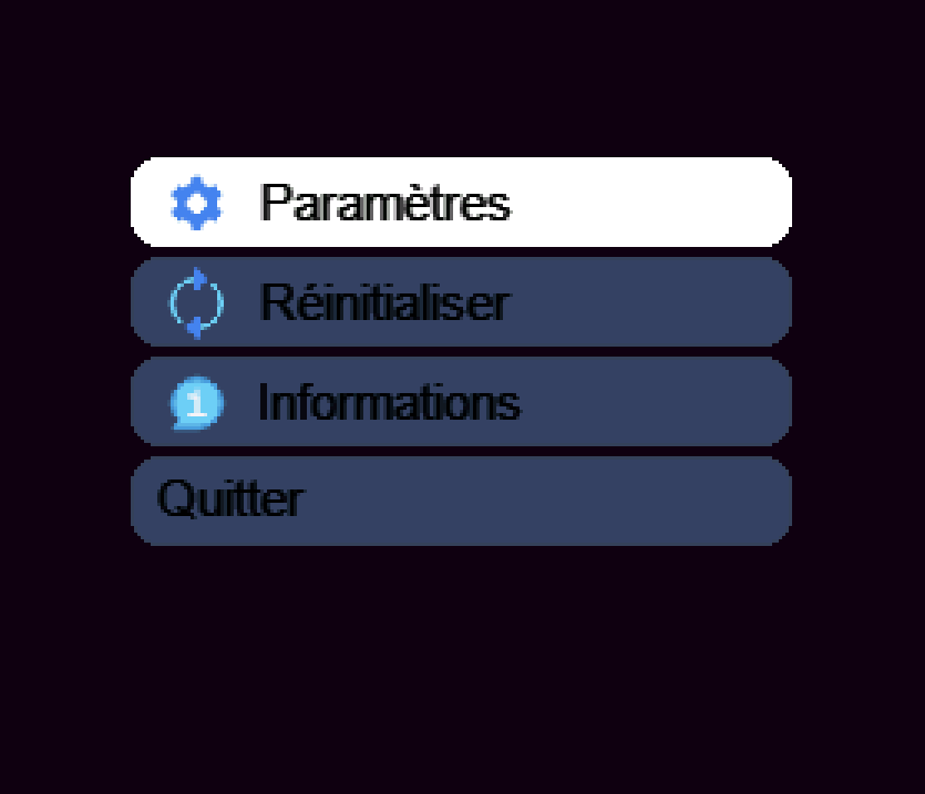 Menu réglages